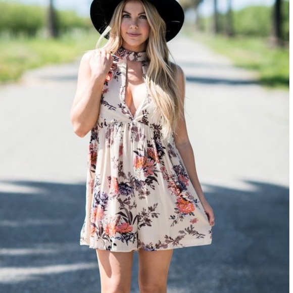 New Floral Plunging Halter Neck Romper (floral romper)